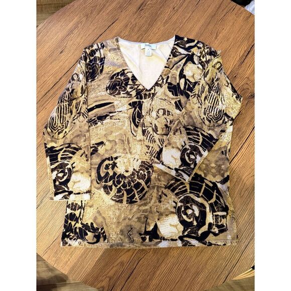 VTG Neiman Marcus Exclusive Brown Black V Neck Pullover Silk Blend Top Sz Medium - Picture 6 of 6